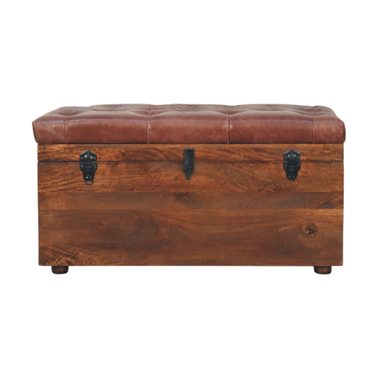 Brown Buffalo hide leather Storage Trunk