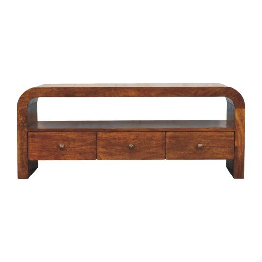 Darcy 3 drawer Open Shelf Chestnut Media unit