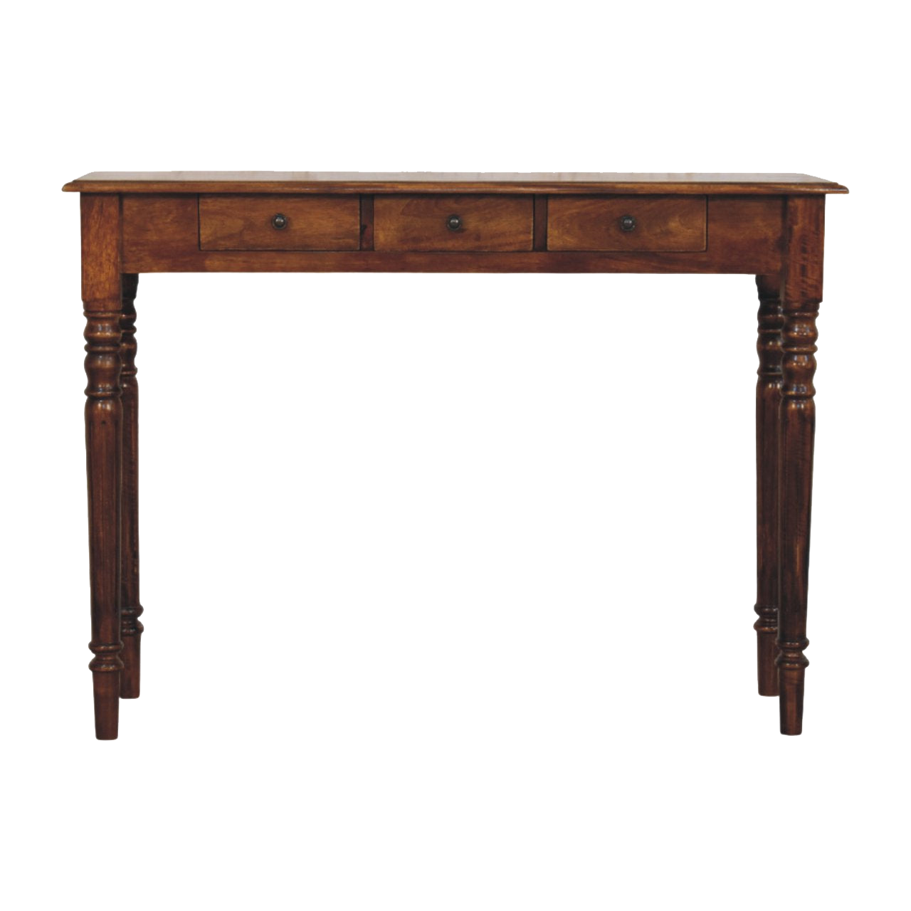 Turned Legs 3 Drawer Chestnut Console