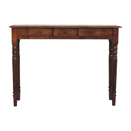 Turned Legs 3 Drawer Chestnut Console
