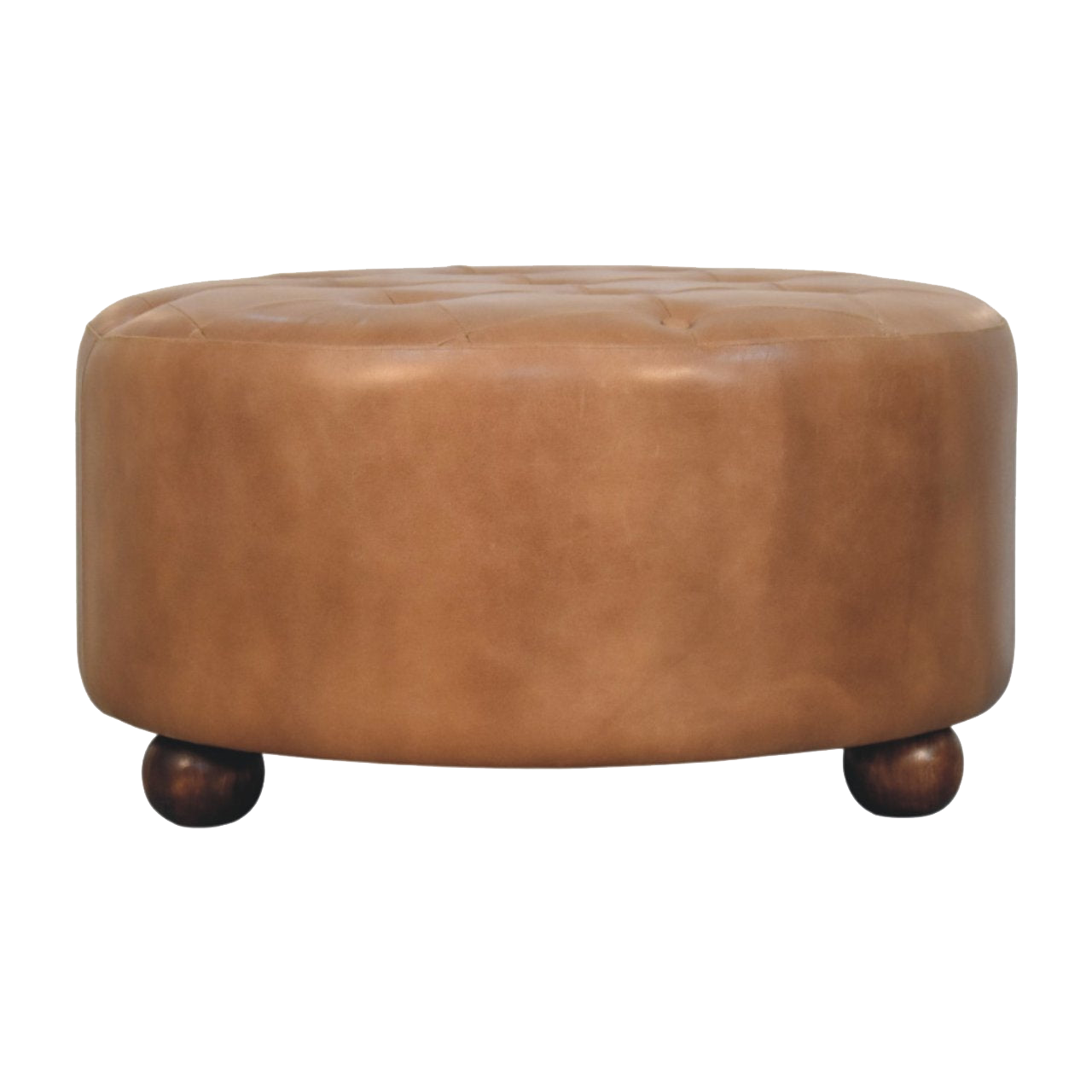 Brown Buffalo hide leather Round Ottoman
