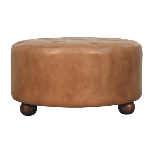 Brown Buffalo hide leather Round Ottoman