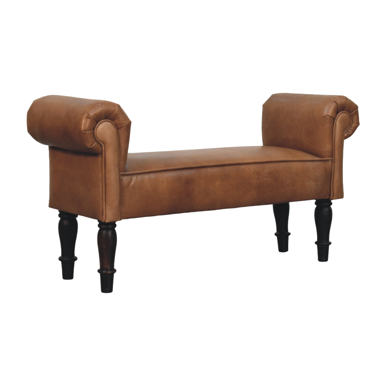 Brown Buffalo Leather Rolled Arms Bench