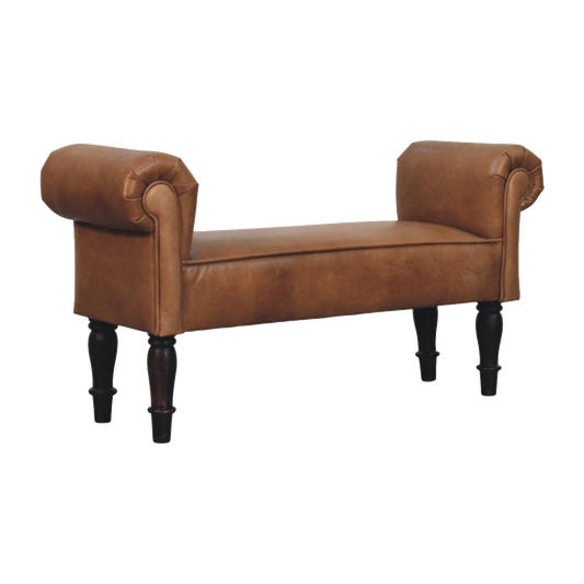 Brown Buffalo Leather Rolled Arms Bench