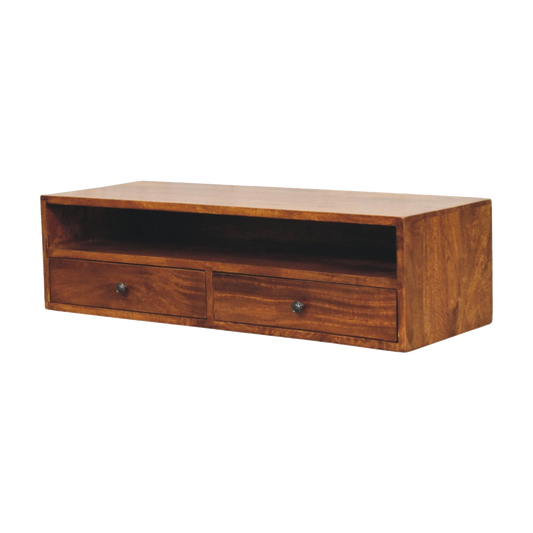 Lunar 2 Drawer Chestnut Wall Mounted Media Unit
