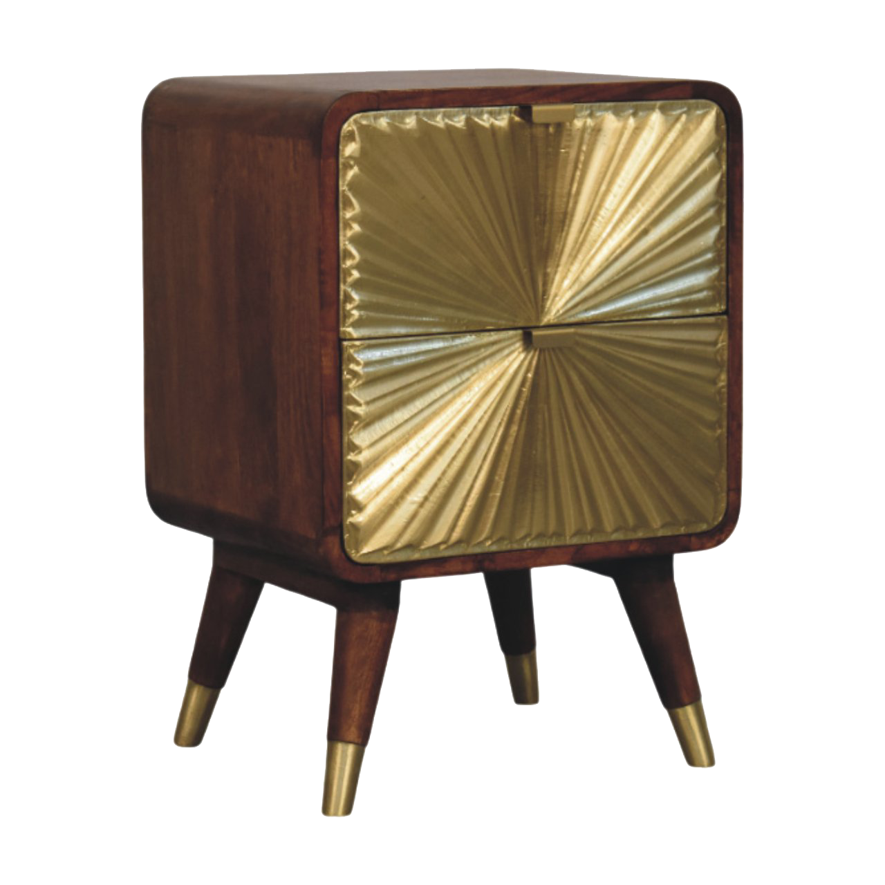 Avora Brass Embossed 2 Drawer Chestnut Nightstand