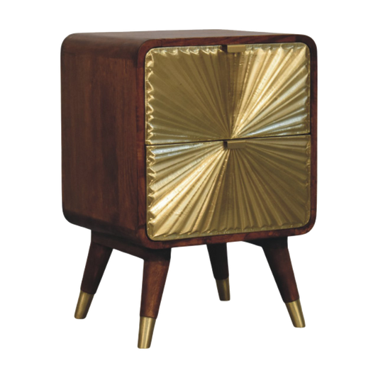Avora Brass Embossed 2 Drawer Chestnut Nightstand