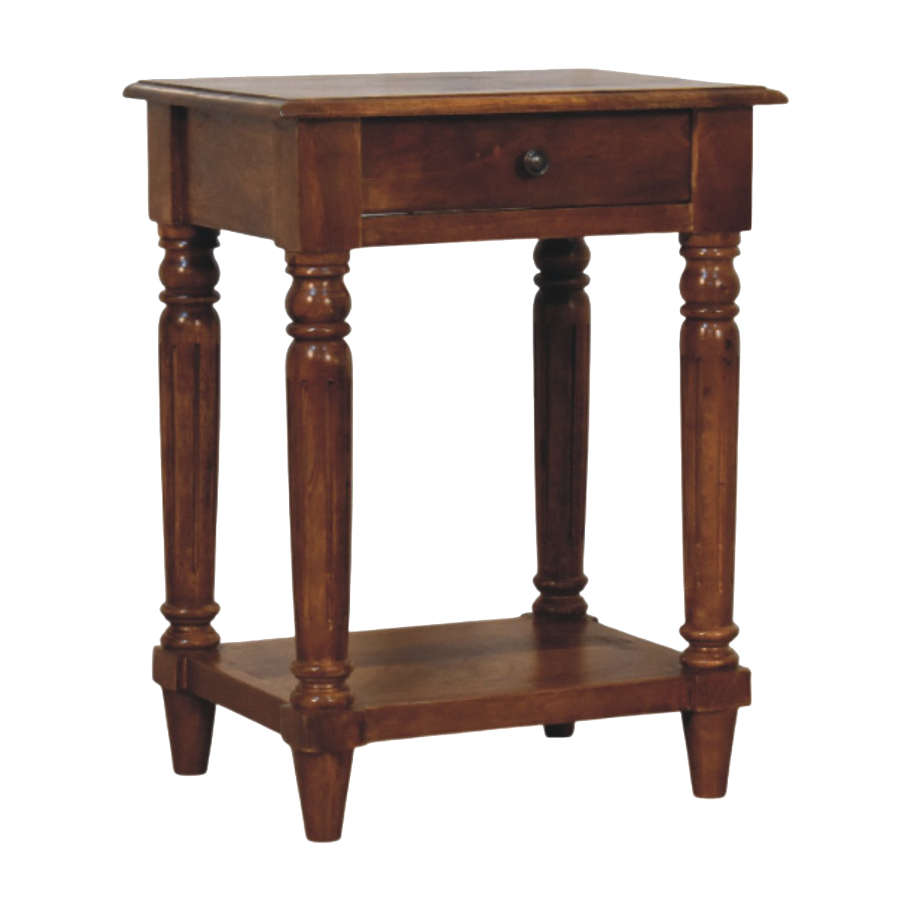 Turned legs Chestnut 1 Drawer Side Table