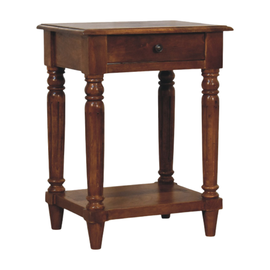 Turned legs Chestnut 1 Drawer Side Table