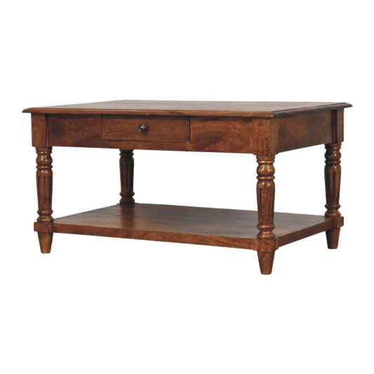 Turned legs Chestnut 2 Drawer Coffee Table