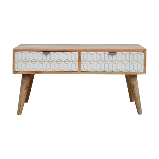 Sleek White Carved Coffee Table