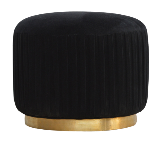 Black Velvet Pleated Footstool