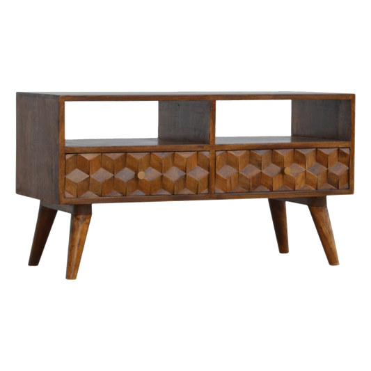 Chestnut Cube Carved TV Unit