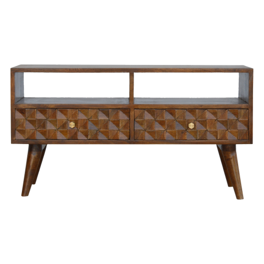 Chestnut Diamond Carved TV Unit