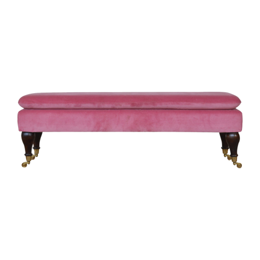 Pink Velvet Castor Bench