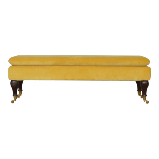 Mustard Velvet Castor Bench
