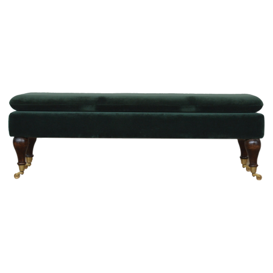 Emerald Velvet Castor Bench