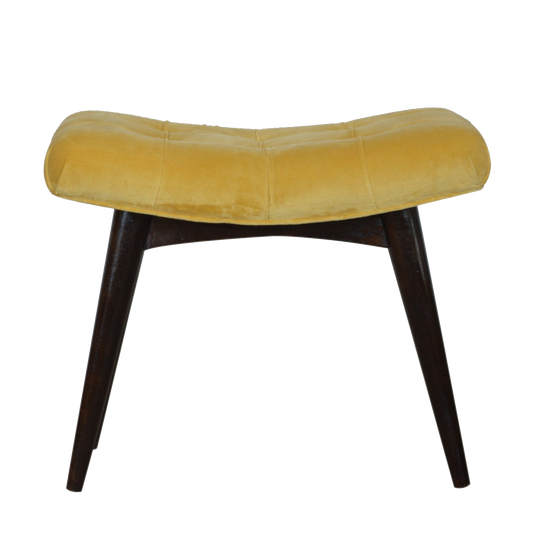 Mustard Cotton Velvet Curved Bench