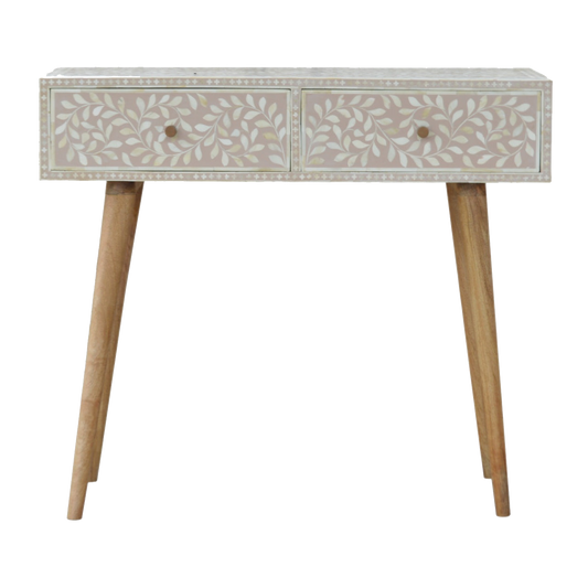 Taupe Floral Bone Console