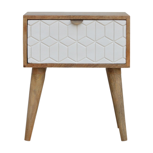Sleek White Carved Bedside