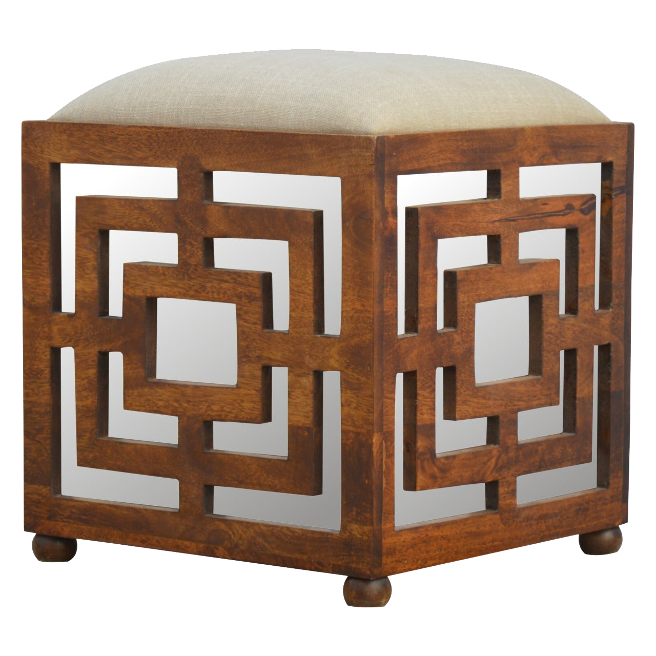 Carved Linen Seat Footstool