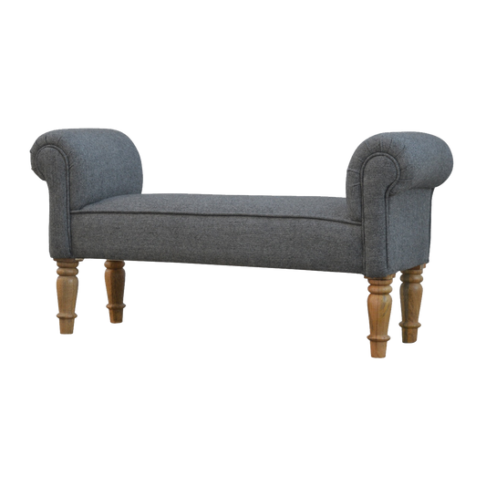 Black Tweed Bench with Turned Feet