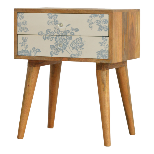Blue Floral Screen Printed Bedside