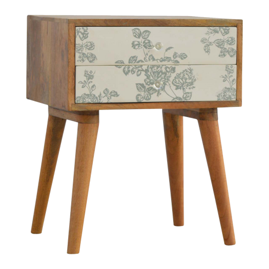Green Floral Screen Printed Bedside