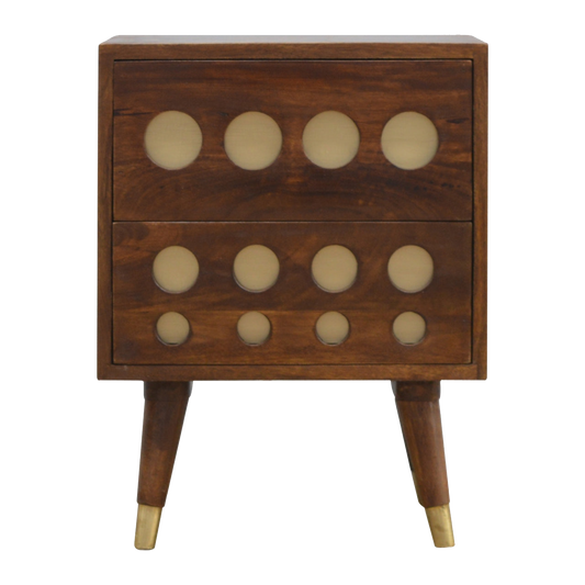 Chestnut Brass Cut-out Bedside