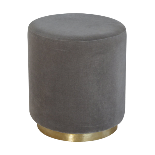 Gold Base Grey Velvet Footstool