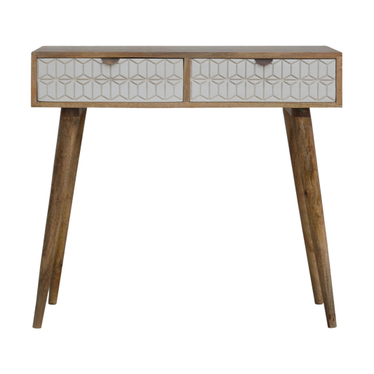 Sleek White Carved Console Table