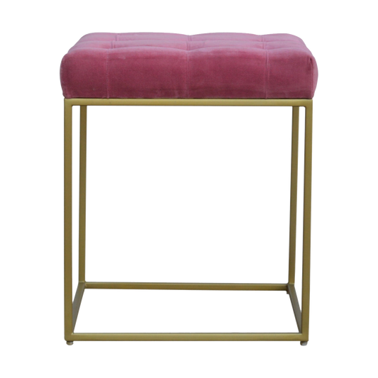 Pink Velvet Gold Base Footstool