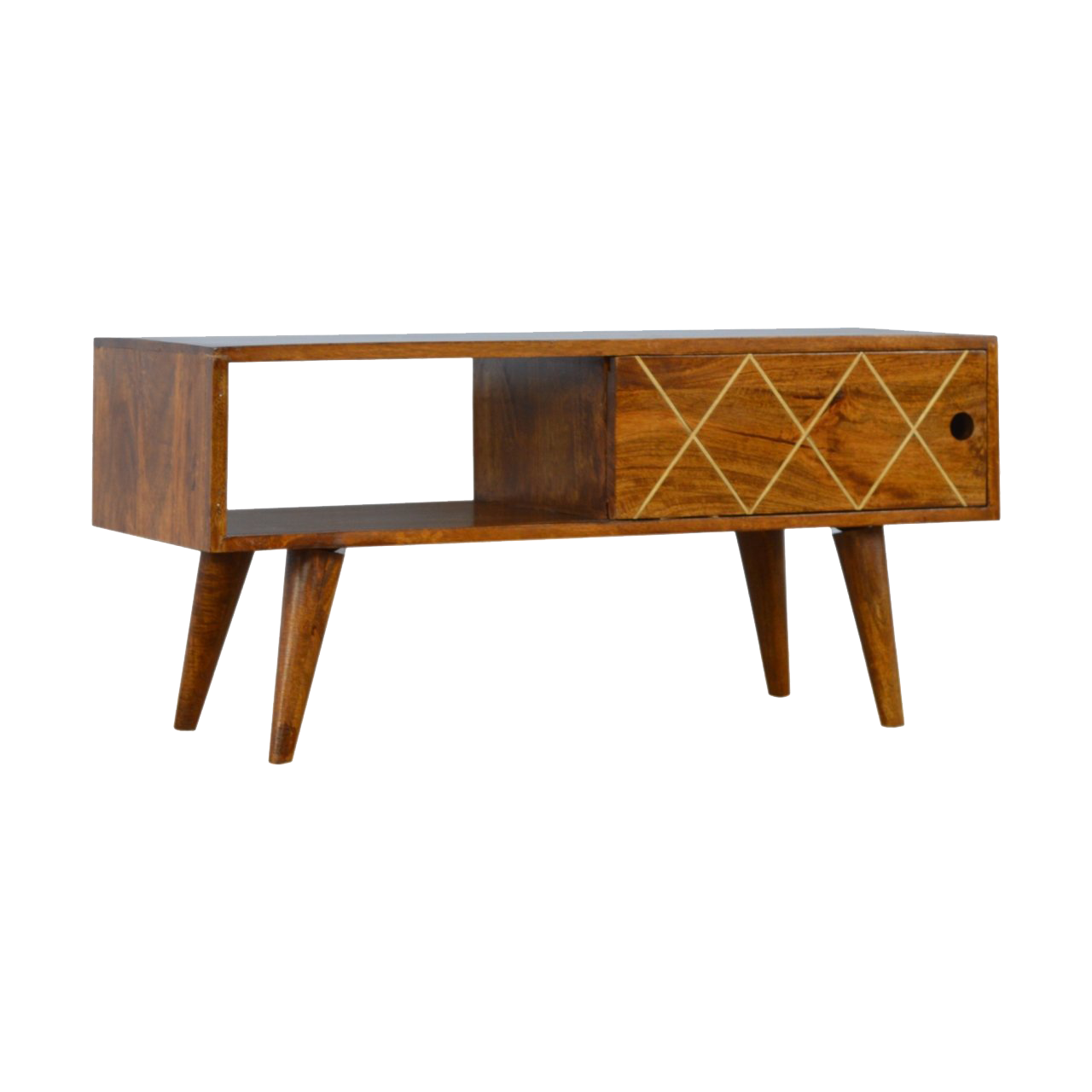 Solid Wood Brass Inlay Media Unit