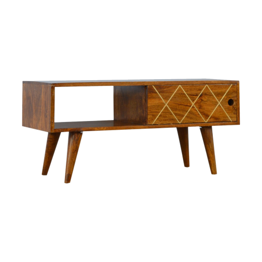Solid Wood Brass Inlay Media Unit