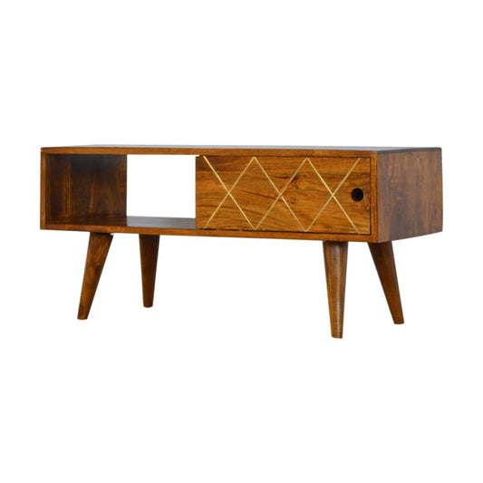 Solid Wood Brass Inlay Media Unit
