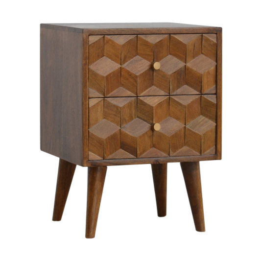 Chestnut Cube Carved Bedside