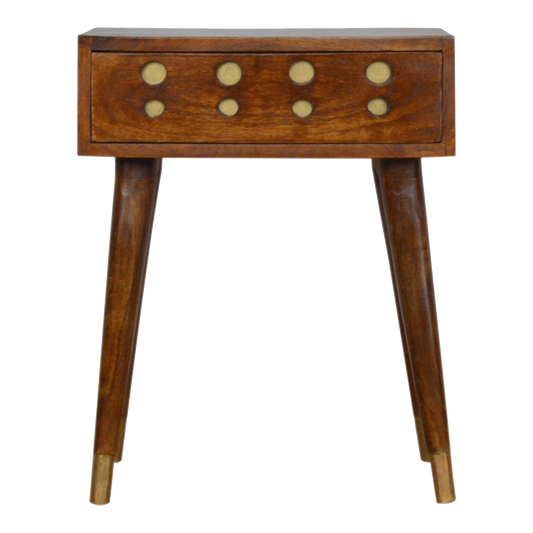 Chestnut Brass Cut out Bedside