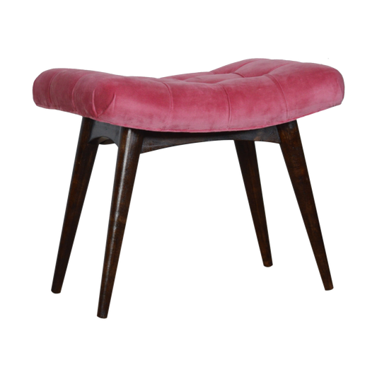 Pink Cotton Velvet Curved Bench