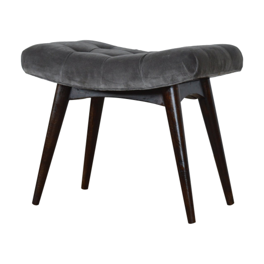 Grey Cotton Velvet Curved Bench